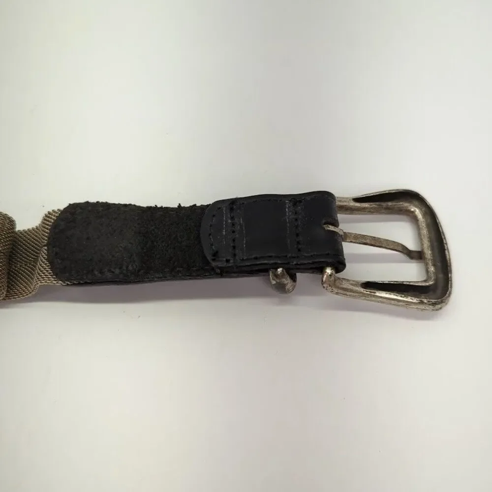 Vintage Women's Black Leather‎ Metal Mesh Silver Buckle 9755 Size Small